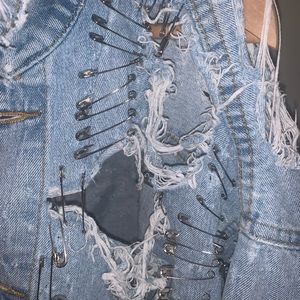 super unique distressed jean jacket
